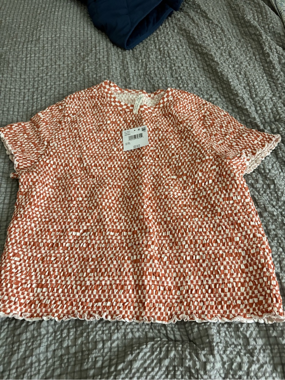 American Eagle Outfitters Orange & White Short Sleeve Textured Top